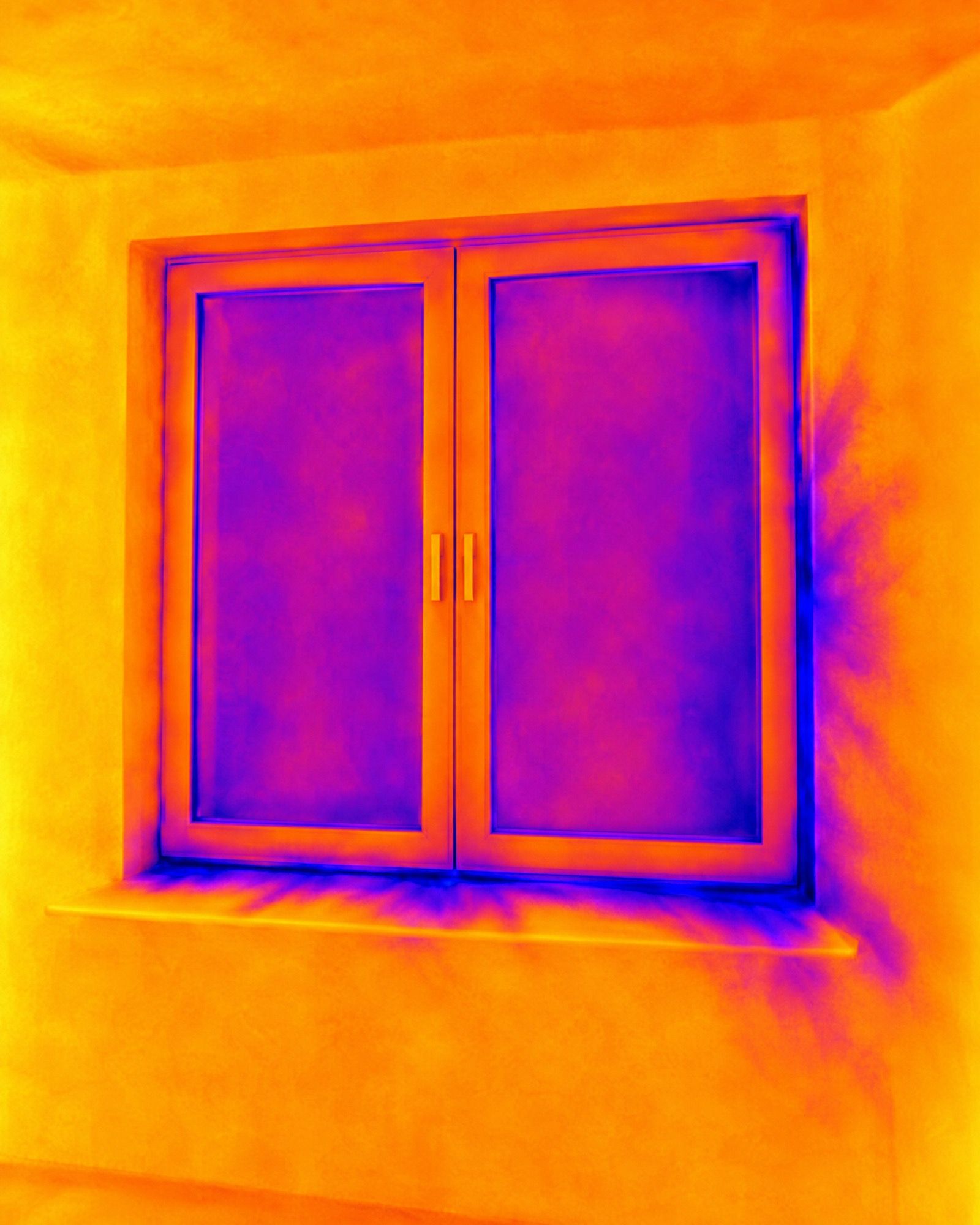 Image thermique d’un châssis : traînées froides le long du raccord avec le mur